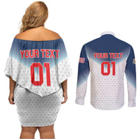 Custom USA Basketball Team Couples Matching Off Shoulder Short Dress and Long Sleeve Button Shirt Shine Like Stars
