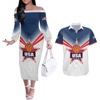 Custom USA Basketball Team Couples Matching Off The Shoulder Long Sleeve Dress and Hawaiian Shirt Shine Like Stars