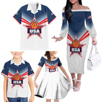 Custom USA Basketball Team Family Matching Off The Shoulder Long Sleeve Dress and Hawaiian Shirt Shine Like Stars