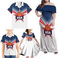 Custom USA Basketball Team Family Matching Off Shoulder Maxi Dress and Hawaiian Shirt Shine Like Stars