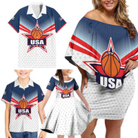 Custom USA Basketball Team Family Matching Off Shoulder Short Dress and Hawaiian Shirt Shine Like Stars