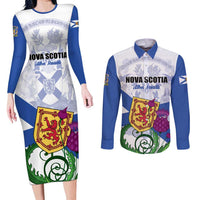 Personalized Canada Nova Scotia Province Couples Matching Long Sleeve Bodycon Dress and Long Sleeve Button Shirt One Defends and The Other Conquers