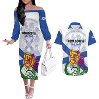 Personalized Canada Nova Scotia Province Couples Matching Off The Shoulder Long Sleeve Dress and Hawaiian Shirt One Defends and The Other Conquers