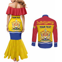 Personalized Canada New Brunswick Province Couples Matching Mermaid Dress and Long Sleeve Button Shirt Golden Lion Lymphad