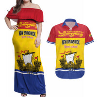 Personalized Canada New Brunswick Province Couples Matching Off Shoulder Maxi Dress and Hawaiian Shirt Golden Lion Lymphad