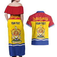 Personalized Canada New Brunswick Province Couples Matching Off Shoulder Maxi Dress and Hawaiian Shirt Golden Lion Lymphad