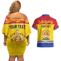 Personalized Canada New Brunswick Province Couples Matching Off Shoulder Short Dress and Hawaiian Shirt Golden Lion Lymphad