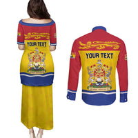 Personalized Canada New Brunswick Province Couples Matching Puletasi and Long Sleeve Button Shirt Golden Lion Lymphad