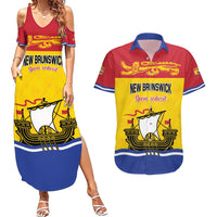 Personalized Canada New Brunswick Province Couples Matching Summer Maxi Dress and Hawaiian Shirt Golden Lion Lymphad