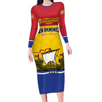 Personalized Canada New Brunswick Province Family Matching Long Sleeve Bodycon Dress and Hawaiian Shirt Golden Lion Lymphad