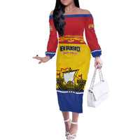 Personalized Canada New Brunswick Province Family Matching Off The Shoulder Long Sleeve Dress and Hawaiian Shirt Golden Lion Lymphad