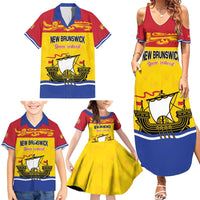Personalized Canada New Brunswick Province Family Matching Summer Maxi Dress and Hawaiian Shirt Golden Lion Lymphad