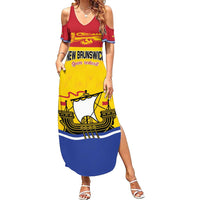 Personalized Canada New Brunswick Province Family Matching Summer Maxi Dress and Hawaiian Shirt Golden Lion Lymphad