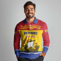 Personalized Canada New Brunswick Province Long Sleeve Polo Shirt Golden Lion Lymphad