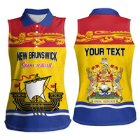 Personalized Canada New Brunswick Province Women Sleeveless Polo Shirt Golden Lion Lymphad