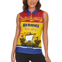 Personalized Canada New Brunswick Province Women Sleeveless Polo Shirt Golden Lion Lymphad