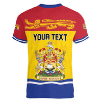 Personalized Canada New Brunswick Province Women V-Neck T-Shirt Golden Lion Lymphad