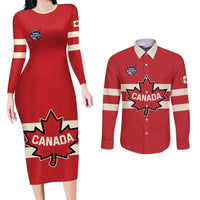 Custom Canada Hockey Couples Matching Long Sleeve Bodycon Dress and Long Sleeve Button Shirt Canada Team Go Champions