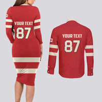 Custom Canada Hockey Couples Matching Long Sleeve Bodycon Dress and Long Sleeve Button Shirt Canada Team Go Champions