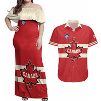 Custom Canada Hockey Couples Matching Off Shoulder Maxi Dress and Hawaiian Shirt Canada Team Go Champions