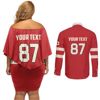 Custom Canada Hockey Couples Matching Off Shoulder Short Dress and Long Sleeve Button Shirt Canada Team Go Champions