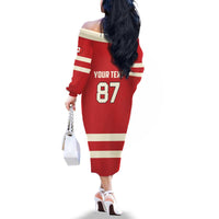 Custom Canada Hockey Family Matching Off The Shoulder Long Sleeve Dress and Hawaiian Shirt Canada Team Go Champions