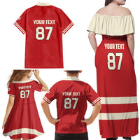 Custom Canada Hockey Family Matching Off Shoulder Maxi Dress and Hawaiian Shirt Canada Team Go Champions