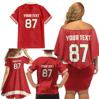 Custom Canada Hockey Family Matching Off Shoulder Short Dress and Hawaiian Shirt Canada Team Go Champions LT01
