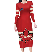 Custom Canada Hockey Long Sleeve Bodycon Dress Canada Team Go Champions