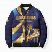 Personalized Barbados Gold Trident Bomber Puffer Jacket Luxury Style