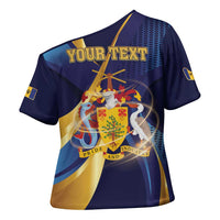 Personalized Barbados Gold Trident Cross Shoulder Shirt Luxury Style