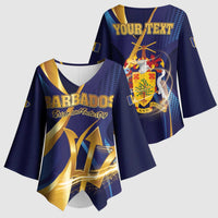Personalized Barbados Gold Trident Kimono Sleeve Blouse Luxury Style