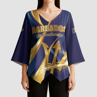 Personalized Barbados Gold Trident Kimono Sleeve Blouse Luxury Style