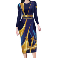 Personalized Barbados Gold Trident Long Sleeve Bodycon Dress Luxury Style
