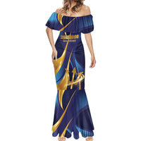 Personalized Barbados Gold Trident Mermaid Dress Luxury Style