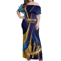 Personalized Barbados Gold Trident Off Shoulder Maxi Dress Luxury Style