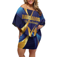 Personalized Barbados Gold Trident Off Shoulder Short Dress Luxury Style