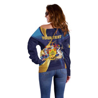 Personalized Barbados Gold Trident Off Shoulder Sweater Luxury Style
