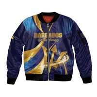 Personalized Barbados Gold Trident Sleeve Zip Bomber Jacket Luxury Style