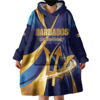 Personalized Barbados Gold Trident Wearable Blanket Hoodie Luxury Style