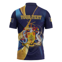 Personalized Barbados Gold Trident Zipper Polo Shirt Luxury Style