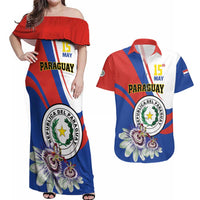 Personalized Paraguay Independence Day 2025 Couples Matching Off Shoulder Maxi Dress and Hawaiian Shirt Passiflora Paz y justicia