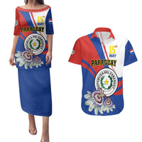 Personalized Paraguay Independence Day 2025 Couples Matching Puletasi and Hawaiian Shirt Passiflora Paz y justicia