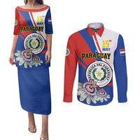 Personalized Paraguay Independence Day 2025 Couples Matching Puletasi and Long Sleeve Button Shirt Passiflora Paz y justicia