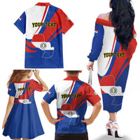 Personalized Paraguay Independence Day 2025 Family Matching Off The Shoulder Long Sleeve Dress and Hawaiian Shirt Passiflora Paz y justicia