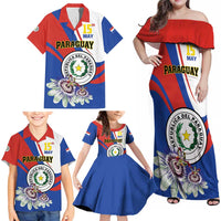 Personalized Paraguay Independence Day 2025 Family Matching Off Shoulder Maxi Dress and Hawaiian Shirt Passiflora Paz y justicia
