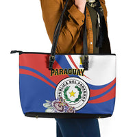 Paraguay Independence Day 2025 Leather Tote Bag Passiflora Paz y justicia