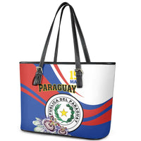 Paraguay Independence Day 2025 Leather Tote Bag Passiflora Paz y justicia