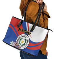 Paraguay Independence Day 2025 Leather Tote Bag Passiflora Paz y justicia