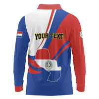 Personalized Paraguay Independence Day 2025 Long Sleeve Polo Shirt Passiflora Paz y justicia